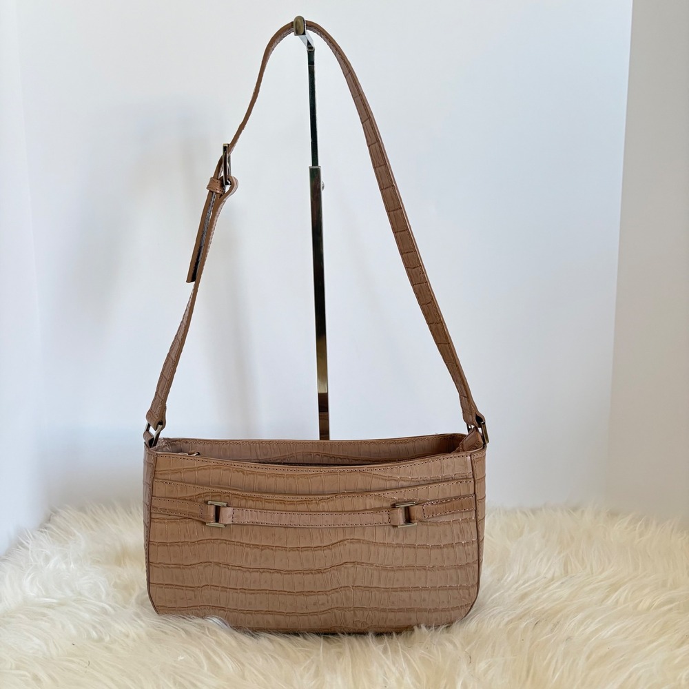 Etienne Aigner Tan Brown Croc Embossed Leather‎ Shoulder Bag Baguette Purse